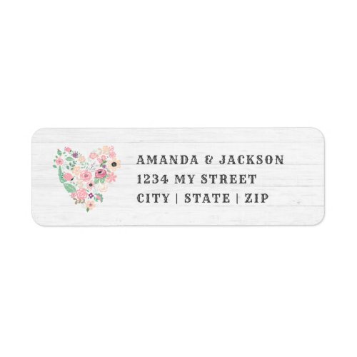 Blush Pink Floral Heart Wedding Return Address Label