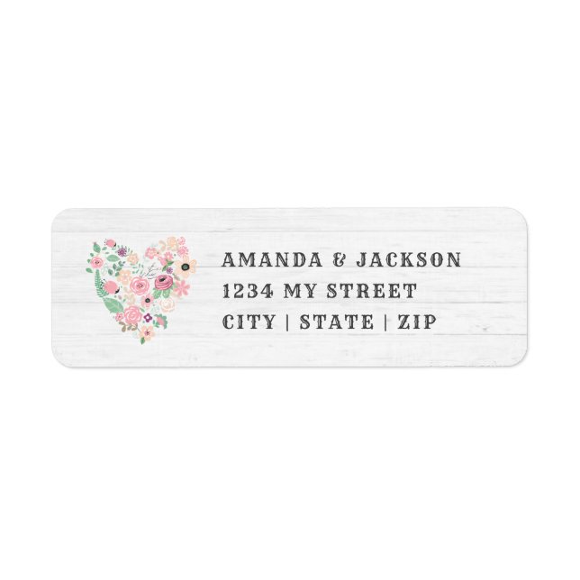 Blush Pink Floral Heart Wedding Return Address Label (Front)