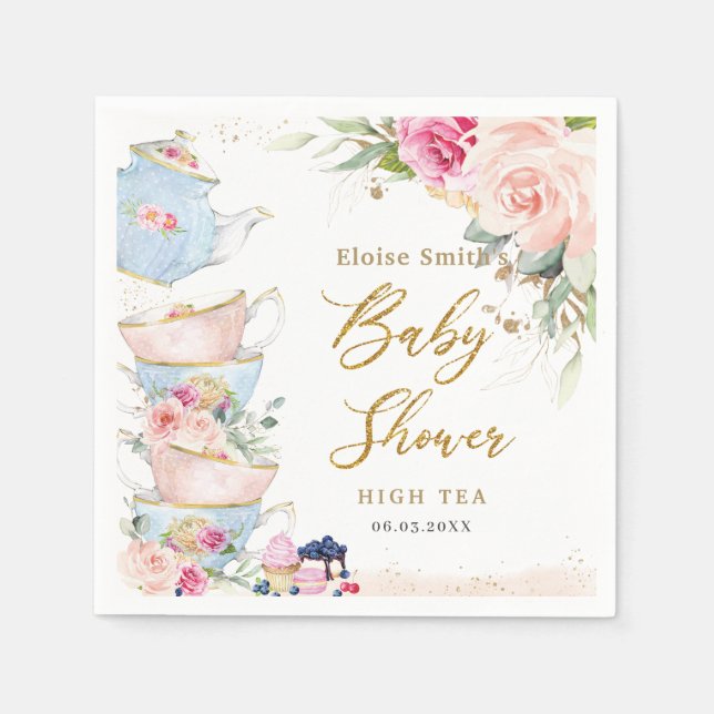 Blush Pink Floral High Tea Party Baby Shower  Napkins (Front)