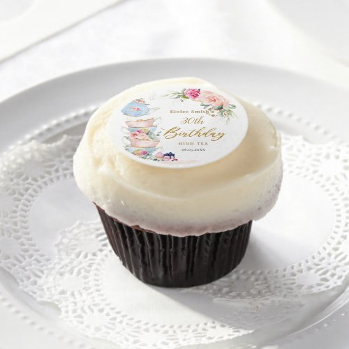 Blush Pink Floral High Tea Party Birthday Edible Frosting Rounds