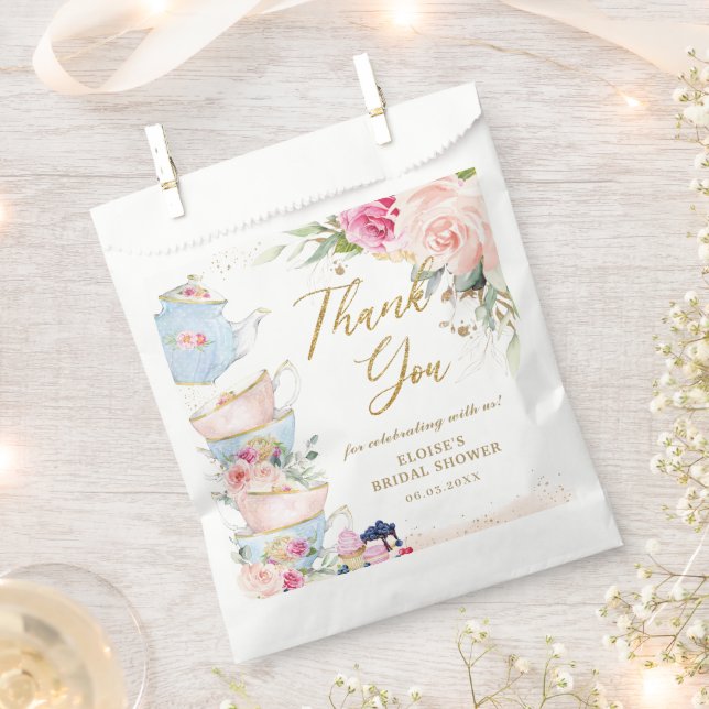 Blush Pink Floral High Tea Party Bridal Shower  Favor Bag (Clipped)