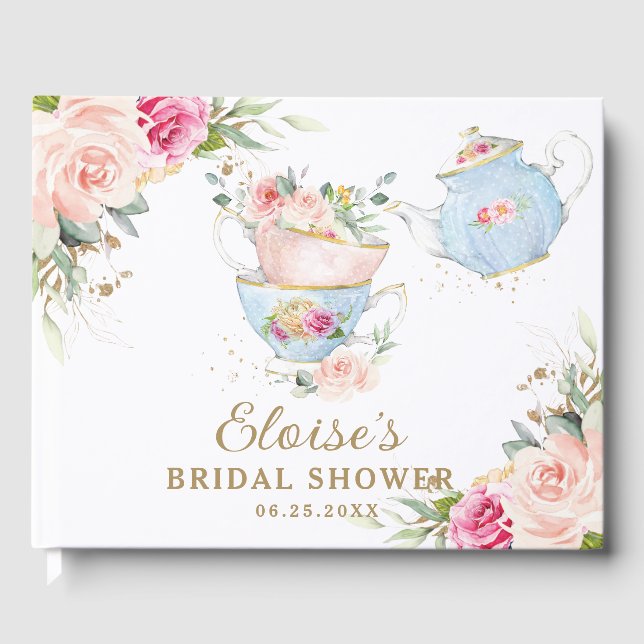 Blush Pink Floral High Tea Party Bridal Shower Guest Book (Front)