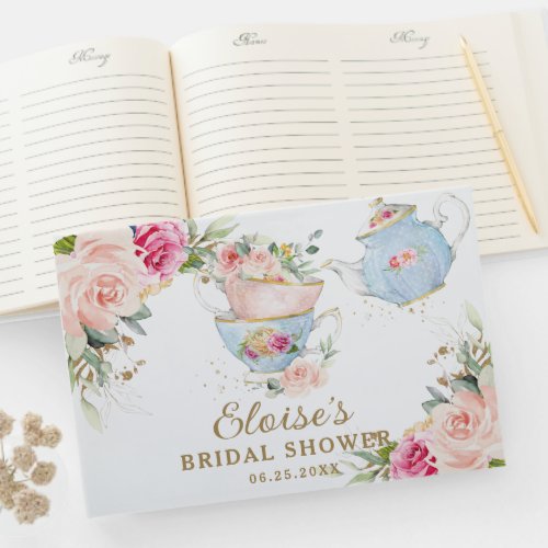 Blush Pink Floral High Tea Party Bridal Shower Guest Book