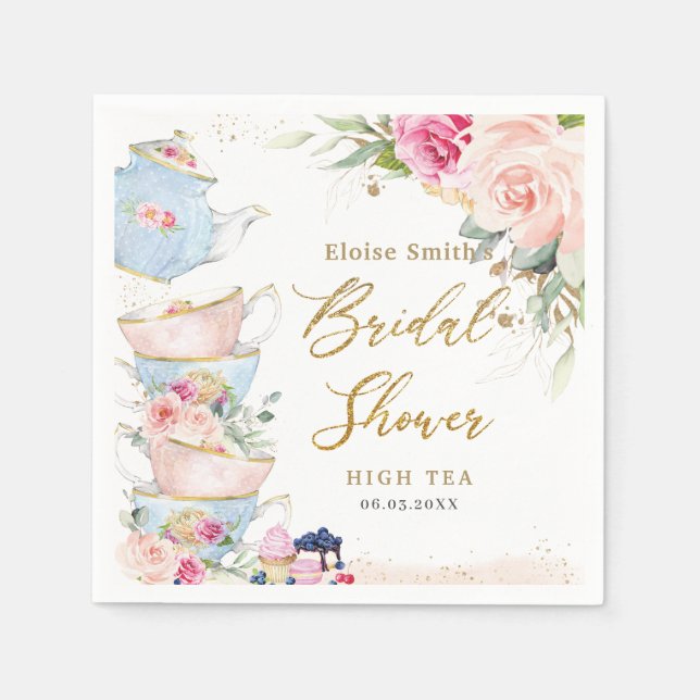 Blush Pink Floral High Tea Party Bridal Shower  Napkins (Front)