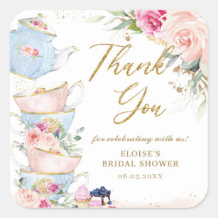 Blush Pink Floral High Tea Party Bridal Shower  Square Sticker