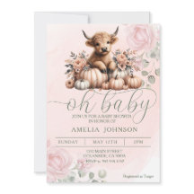 Blush Pink Floral Highland Cow