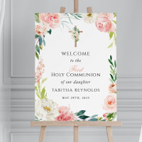 Blush Pink Floral Holy Communion Welcome