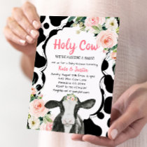 Blush Pink Floral Holy Cow Baby Shower Invitation