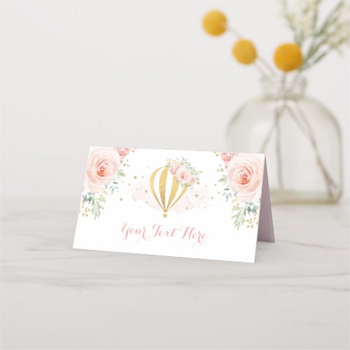 Blush Pink Floral Hot Air Balloon Adventure Shower Place Card