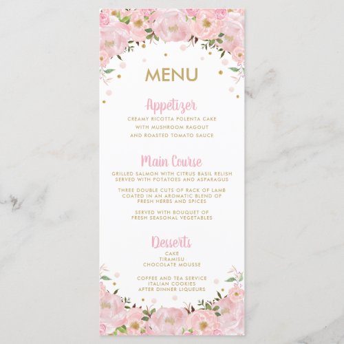 Blush Pink Floral Hot Air Balloon Baby Shower Menu