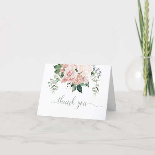 Blush Pink Floral Hydrangea Thank You Note Card