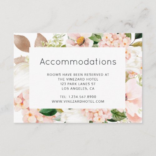 Blush Pink Floral Hydrangea Wedding Accommodation Enclosure Card