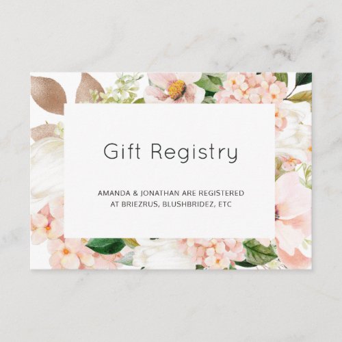 Blush Pink Floral Hydrangea Wedding Gift Registry Enclosure Card