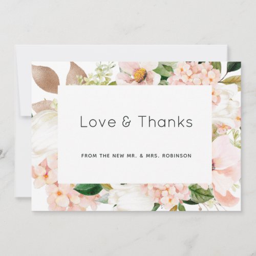 Blush Pink Floral Hydrangea Wedding Photo Thank You Card