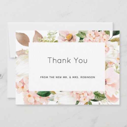 Blush Pink Floral Hydrangea Wedding Thank You Card