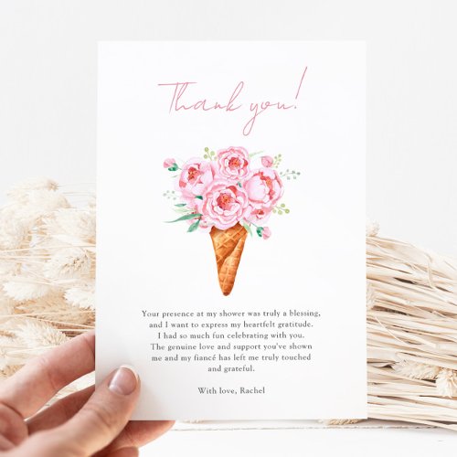 Blush Pink Floral Ice Cream Bridal Shower Thank You Card