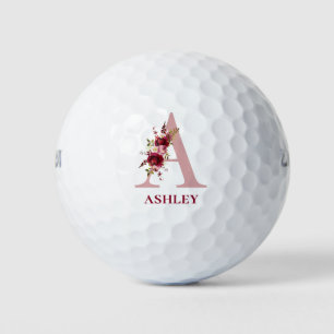 Blush Pink Floral Initial A Monogram Golf Balls