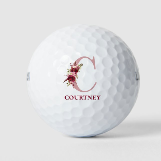 Blush Pink Floral Initial C Monogram Golf Balls (Front)