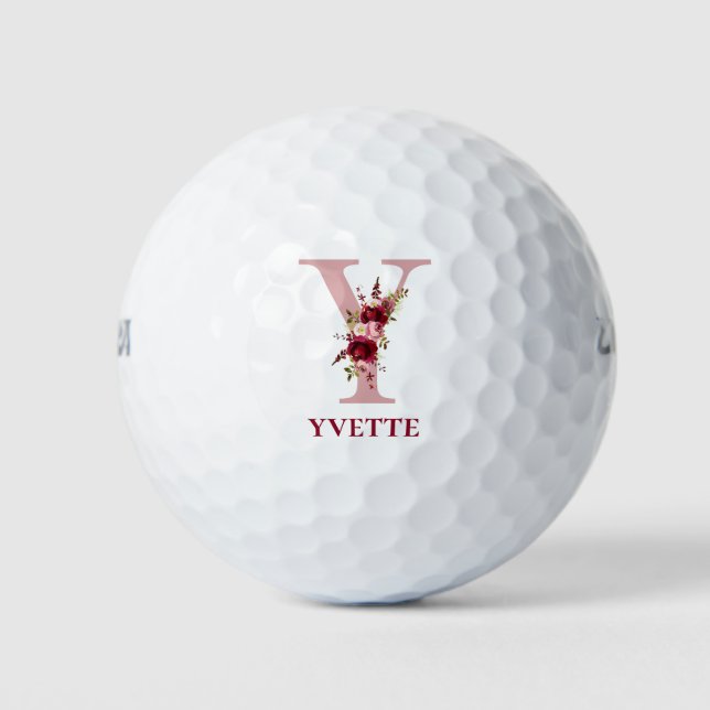 Blush Pink Floral Initial Y  Golf Balls (Front)