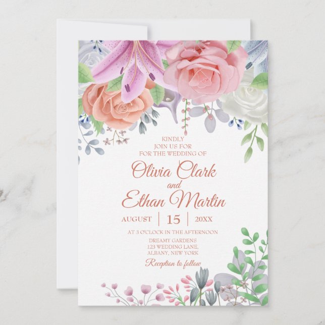 Blush Pink Floral Invitation (Front)