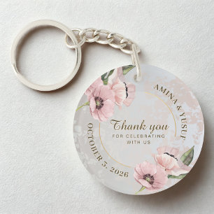 Blush Pink Floral Islamic Wedding Favor Thank You Keychain