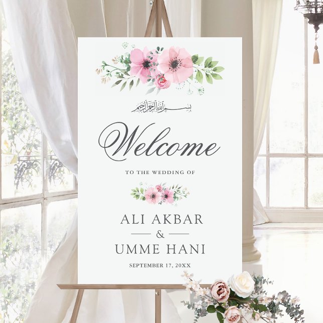 Blush Pink Floral Islamic Wedding Welcome Sign (Creator Uploaded)