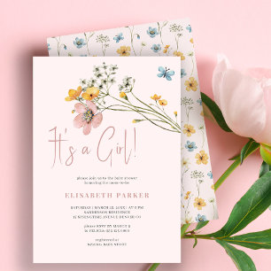 Blush pink floral its a girl baby shower invitation