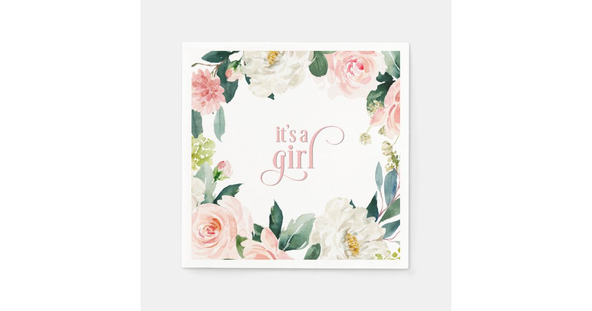 Blush Pink Floral It's A Girl Baby Shower Napkins | Zazzle.com