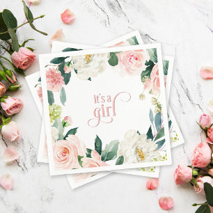 Blush Pink Floral It's A Girl Baby Shower Napkins
