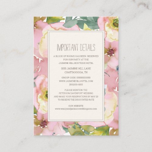Blush Pink Floral Ivory Sage Green Wedding Enclosure Card