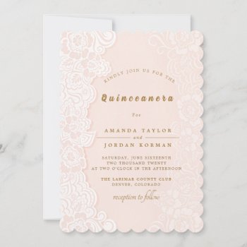 Blush Pink Floral Lace Quinceanera Invitation by SpiceTree_Weddings at Zazzle