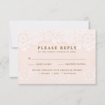 Blush Pink Floral Lace Rsvp With Entrees by SpiceTree_Weddings at Zazzle