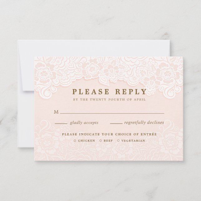 Blush Pink Floral Lace RSVP With Entrees (Front)