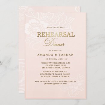 Blush Pink Floral Lace Wedding Rehearsal Dinner Invitation by SpiceTree_Weddings at Zazzle