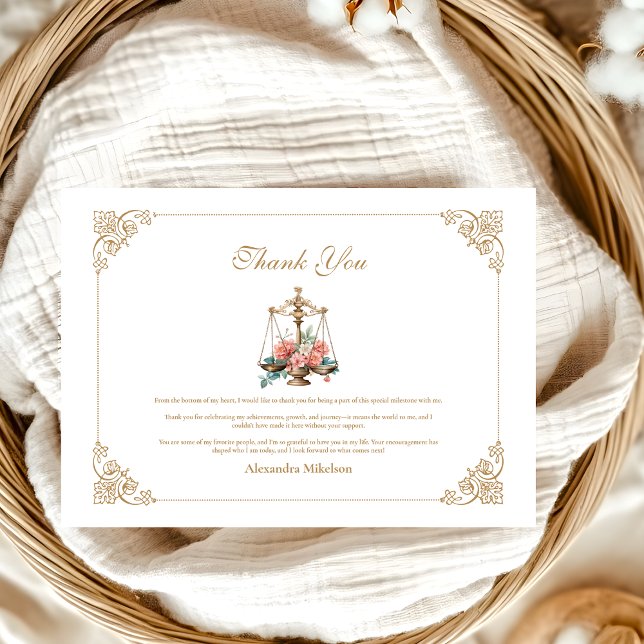 Blush Pink Floral Law School Graduation Thank You Card (Creator Uploaded)