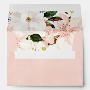 Blush pink floral lilies envelopes 5x7 card