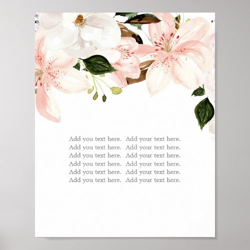 Blush pink floral lilies lily flowers blank sign