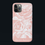Blush Pink Floral Line Art Personalized iPhone 11 Pro Case<br><div class="desc">Pretty vintage floral line drawing in blush pink and cream,  personalized with your name.</div>