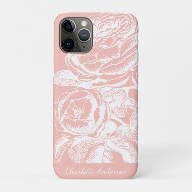 Blush Pink Floral Line Art Personalized Case-Mate iPhone Case (Back)