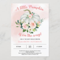 Blush pink floral little pumpkin baby shower invitation