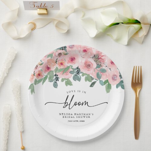 Blush Pink Floral Love Is In Bloom Bridal Shower Paper Plates