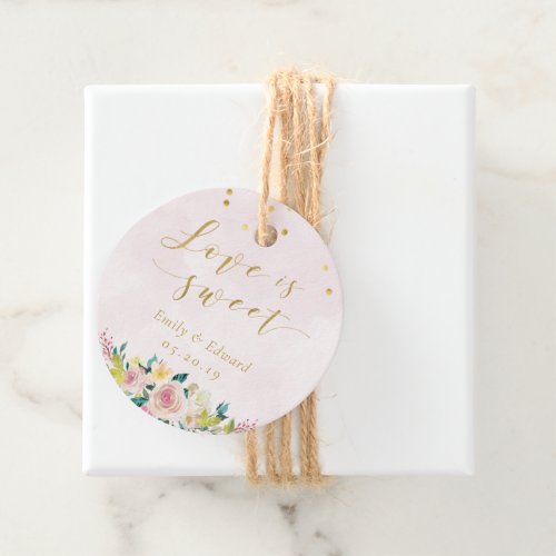 Blush Pink Floral Love is Sweet Wedding Round Favor Tags