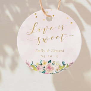 Blush Pink Floral Love is Sweet Wedding Round Favor Tags
