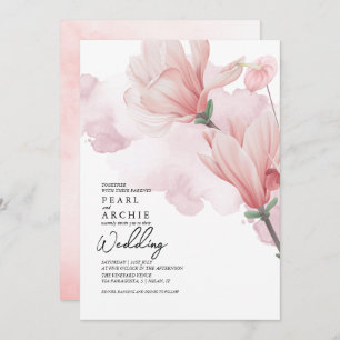 Blush Pink Floral Magnolia Watercolor Wedding Invitation