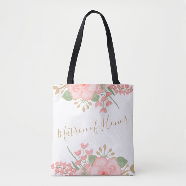 Blush Pink Floral Matron of Honor Tote Bag (Front)