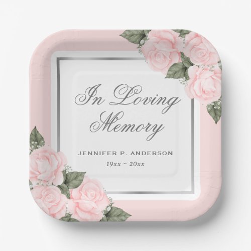 Blush Pink Floral Memorial Funeral Paper Plates