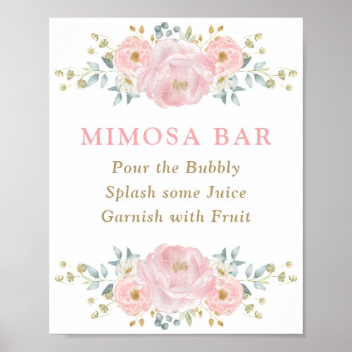 Blush Pink Floral Mimosa Bar Wedding Bridal Shower Poster