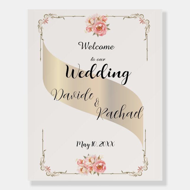Blush Pink Floral Miniamilist Wedding  Foam Board (Front)