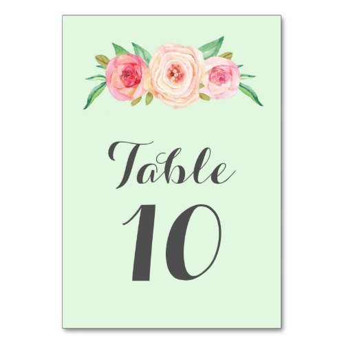 Blush Pink Floral Mint Table Number Cards