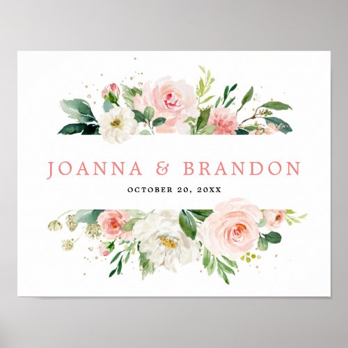 Blush Pink Floral Modern Botanical Wedding Welcome Poster